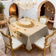 1/20pcs Set Elegant Tablecloth With Lantern, Star, Moon And Floral Pattern, Sophisticated And Suitable For Restaurants, Living Rooms And Home Decor, Easy Care And Reusable, Ideal For High-End Dining And Party Decoration, Also A Great Gift, Suitable For Arabic Style Festivals - Multicolor - View 7