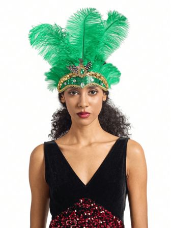 1 st. fjäderhuvudbonad för karneval, showgirl, fascinatorhuvudband för kvinnor, fjäderpannband för tävlingsevenemang, 1920-tals flapperhuvudband, tebjudning, håraccessoarer, halloweenkostym, cosplay-accessoarer, bröllop, corona, tiara