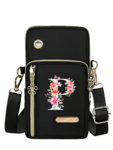Bolso cruzado multifuncional con estampado floral de A a Z, bolso para teléfono de mujer, mini bolso cruzado, monedero vertical, bolso de cintura para deportes/muñequera para correr, mini bolso cruzado casual para teléfono con orificio para auriculares, bolso de hombro/bolso multiusos, adecuado para artículos esenciales diarios, actividades al aire regalos, bolsos personalizados de moda, ideal para entusiastas de la moda, viajeros, intercambio de artículos pequeños, regalos del Día de San Valentín, regalos del Ramadán, regalos de Pascua - Multicolor - Ver 11