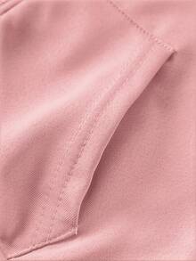 Girls' Cotton Lined Drop Shoulder Comfortable Versatile Zip-Up Hoodie, Gray/Pink Fleece Lining Minimalist Oversized Hoodie, Slim Fit Streetwear Style, Collegiate Vibe, Soft Drape, New Long Sleeve Sweatshirt Collection - Pink - View 4