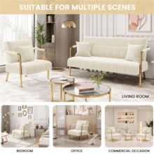 Butterslay 1pc Upholstered Accent Chair Modern Velvet Chair With Golden Metal Legs & Cozy Pillow, Leisure Arm Chair For Home Office - 米色 - 查看 4