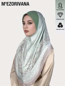1pc Elegant Leaf Pattern Polyester Multifunctional Headscarf, Comfortable All-Season Wear - Floral Pattern With Fine Hot-fix Rhinestones - View 3