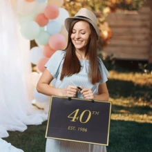 1set/2sets/5sets, 40th Birthday Gift Bags & Cards, Thin Paper, Unisex, 1986/40th Elegant Black & Gold Anniversary Party Gift Wrapping Paper Bags (Black/Pink) - Multicolor 40 Years Old - View 3