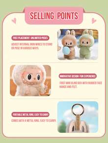 Pop Mart THE MONSTERS Exciting Macaron Blind Box - 6 Regular Designs + 1 Hidden Design, Adjustable Wire Posture, Soft Rubber Hands & Feet, Portable Metal Ring For Display Or Carry, All Members Feature Plush Macaron-Themed Designs (Tofu, Dodo Bird, Lychee, Berries, Etc.) - Multicolor - View 5