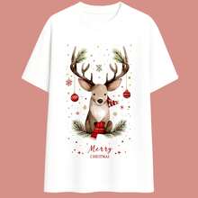 Camiseta Natalina Feminina Merry Christmas Rena Camisa Feliz Natal Vintage Fofa 100% Algodão - Branco - Visão 2