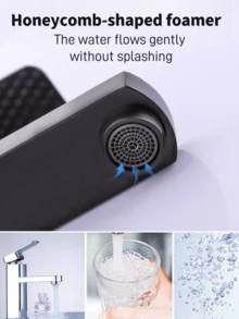 1 Vòi chậu rửa mặt vuông màu đen hiện đại có chức năng điều chỉnh nước nóng lạnh - Thép không gỉ, thiết kế tối giản cho mặt bàn trang điểm, phòng tắm và xe RV, Vòi phòng tắm RV | Hoàn thiện kim loại bóng bẩy | Phụ kiện phòng tắm bằng thép không gỉ, Dụng cụ phòng tắm - Nhiều màu - Xem 9