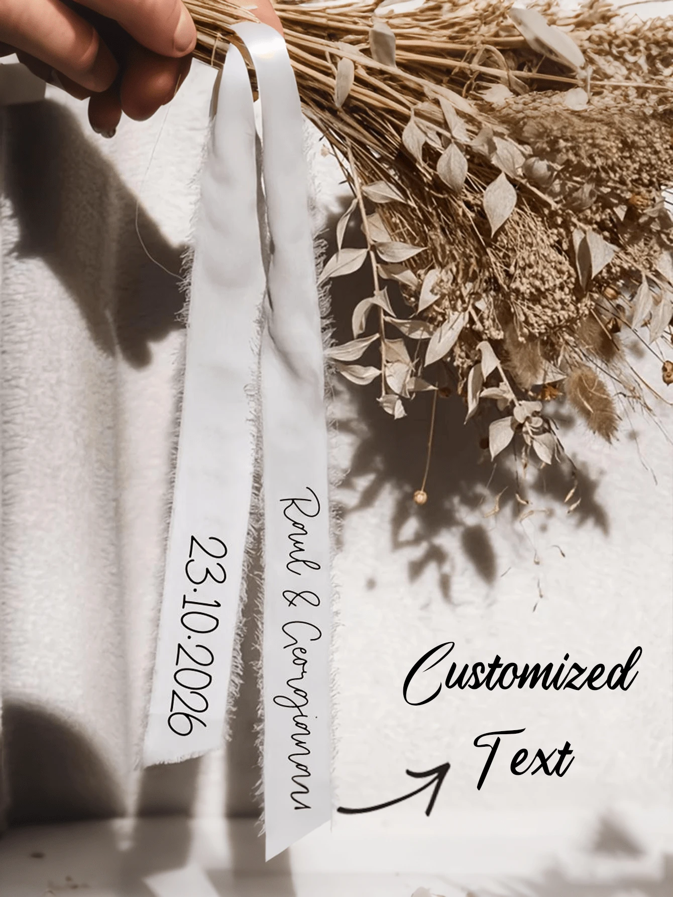 Personalized Wedding Bouquet Ribbon - Custom Name & Date Floral Tapestry For Bridal Showers, Birthdays, Graduations - Durable Polyester Event Decor With Elegant Design, Wedding Gifts For Guests, Celebration Accessory, Sophisticated Style, High Quality Craftsmanship - Multicolor - View 1