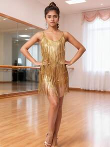 亮片流苏舞蹈服、拉丁舞服、连体裤、舞会礼服、漆皮服装、舞台表演服 - 彩色 - 查看 29