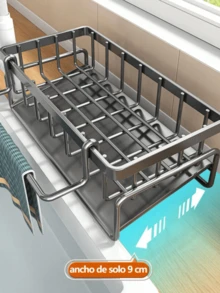 Soporte para esponja de fregadero - Cesta de drenaje automático, organizador de platos de acero inoxidable con estante de tela extraíble, dispensador de jabón y soporte para cepillo de baño - Multicolor - Ver 4