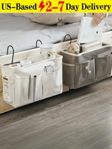 1pcHanging Storage Organizer Bag,Multi-Pocket Bedside Hanging Basket For Phone, Books, Snacks - Fabric Dorm Room Clutter Organizer With Handles, Space Saving Storage Solution For Bedroom, College, Bedside Caddy Organizer,Bedside Hanging Storage Bag Multi-Function Caddy For Bunk Bed Hospital Beds Dorm Bed Rails, Holders Books Glasses Phones Magazine(Beige) - 彩色 - 查看 1
