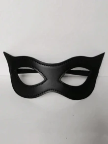 1个哥特式原宿朋克性感猫咪PU皮革眼罩，化妆舞会面具，角色扮演酷炫眼罩，派对配饰 - 黑色 - 查看 3