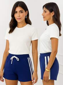 SHORTS MALHA CREPE CURTO VERÃO LANÇAMENTO PRETO AZUL VINHO - AZUL - Visão 4