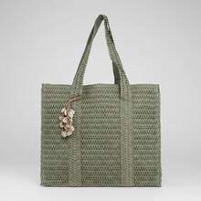 Women's Large Braided Straw Beach Bag With Shell Pendant - Chic, Casual, Elegant - 綠色 - 查看 5