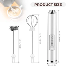 Rechargeable Handheld Milk Frother | 3-Speed Rechargeable Whisk With3 Detachable Heads, Compact Baking Tool For Thin Batter / Eggs / Cookies| Ideal For Tiny Kitchen / RV / Camping (Macaron Purple & White) - 白色,3個攪拌器 - 查看 3