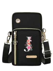 Bolso cruzado multifuncional con estampado floral de A a Z, bolso para teléfono de mujer, mini bolso cruzado, monedero vertical, bolso de cintura para deportes/muñequera para correr, mini bolso cruzado casual para teléfono con orificio para auriculares, bolso de hombro/bolso multiusos, adecuado para artículos esenciales diarios, actividades al aire regalos, bolsos personalizados de moda, ideal para entusiastas de la moda, viajeros, intercambio de artículos pequeños, regalos del Día de San Valentín, regalos del Ramadán, regalos de Pascua - Multicolor - Ver 16