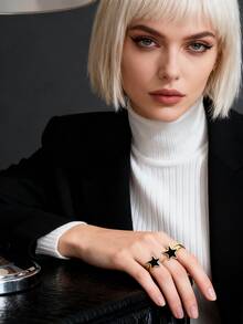 1 Piece - A Personalized Colorful Drop-Shaped Star Ring For Women, Featuring A And Niche Design With A Sophisticated Star-Shaped Opening. It Is Also Suitable As A Valentine's Day Gift And Can Be Worn Alone As An Accessory. - Multicolor - View 2