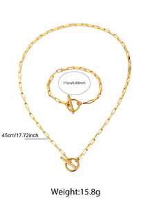 Bộ trang sức thép không gỉ 2 món dành cho nữ, độ dài dây chuyền vừa phải, phong cách sang trọng cổ điển, bộ dây chuyền và vòng tay xích tròn vàng, chi tiết tinh tế, thích hợp đeo hàng ngày và đi làm, phù hợp cho mọi mùa - vòng cổ + vòng tay - Xem 3