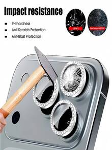 3pcs Silver Rhinestone Metal Camera Lens Protector Film, Suitable For IPhone 17 Pro Max/17 Pro, Easy To Apply, Scratch-Resistant, Full Coverage, Compatible With Protective Case, Suitable For Birthday/Easter/Thanksgiving/Family/Friends/Unisex, No Bubbles, Scratch-Resistant, High Hardness - Diamond Silver - View 5