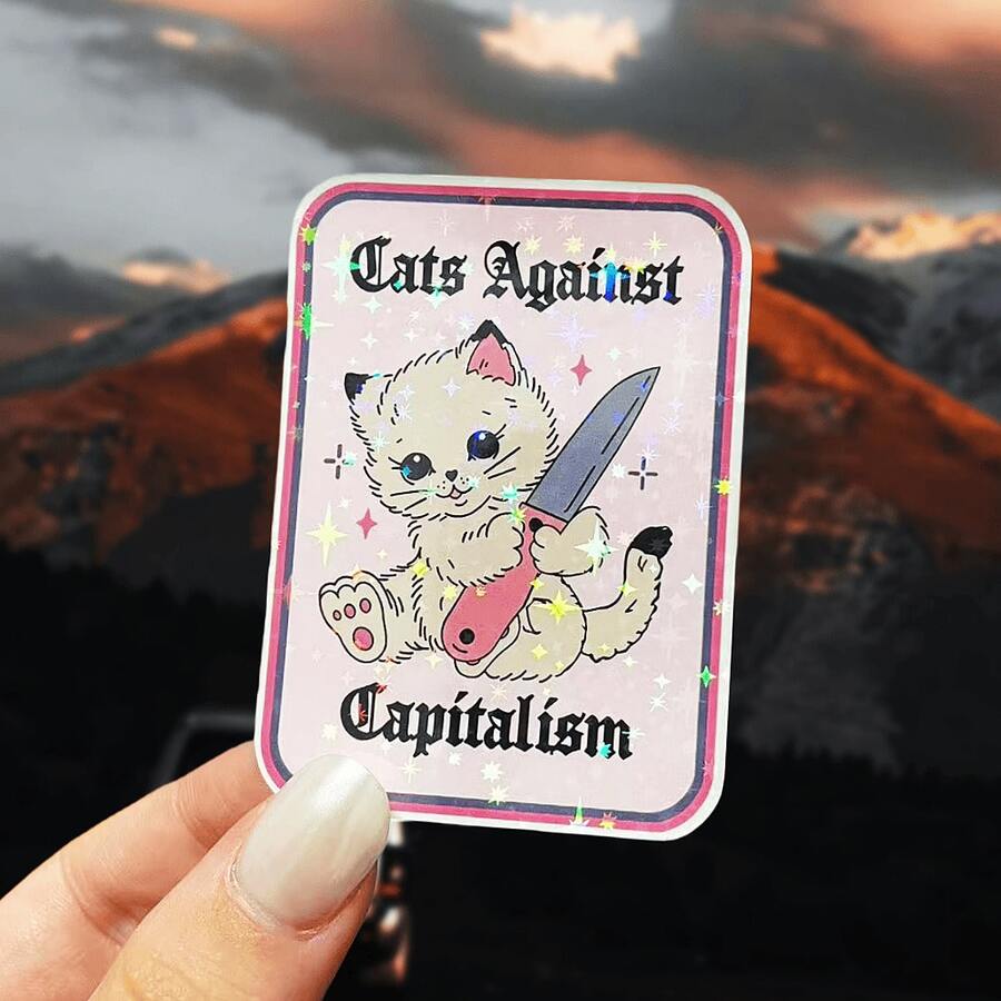 1/3 miếng dán vinyl hình mèo chống chủ nghĩa tư bản - Hoàn thiện mờ, chống thấm nước, bền, tự dính cho ô tô, máy tính xách tay, mũ bảo hiểm, hộp dụng cụ, ốp điện thoại, kính, bề mặt kim loại | Nghệ thuật theo chủ đề quân đội, phụ kiện mũ bảo hiểm quân đội - Nhiều màu - Xem 1