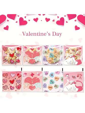 100/200/300pcs Valentine's Day Snack Bags, Self-Sealing Candy & Cookie Bags With Holiday Cartoon Patterns, Suitable For Valentine's Day Party Favors, Gifts Packaging, And Holiday Gifting