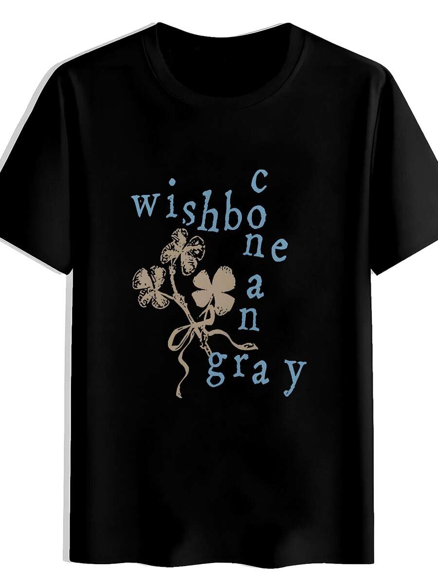 Men's Vintage Wishbone Dominic-Like Four-Leaf & WISHBONE CAN Print T-Shirt - Retro Rock Band Design Short Sleeve Round Neck Casual Summer Tee, Soft Polyester Fabric For Casual Attire & Music Fans (Black) - Ideal Gift For Boyfriend - Black - View 1