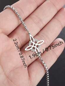 1pc Stainless Steel Necklace, Charming Witch Knot Bracelet, Celtic Knot Lucky Personalized Korean Style Sharing Bracelet Accessory, Fashion Casual Jewelry Gift For Men & Women - Bracelet - View 5