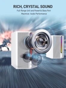 Computer Speakers, PC Speakers For Desktop With RGB, Volume Control, Gaming Speakers USB Powered Wired With Bass Boost, Volume Control, Power On/Off, Controllable RGB, 3.5mm Aux Audio Cable For Laptop Monitor Phone Tablet-FIFINE A20 White - White - View 4