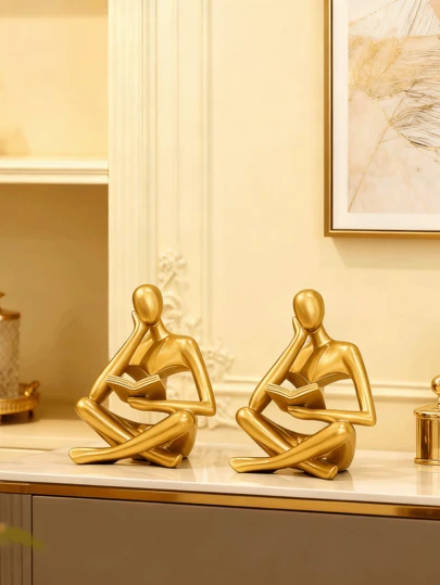 Estantería decorativa: Estatua del Pensador, Decoración de estantería abstracta dorada y creativa del Pensador, Adecuada para la estética del hogar, la sala de estudio y el gabinete de vinos - Decoración de estantería de moda, que combina el adorno y un regalo reflexivo, una opción ideal para la sala de estar, el bar o la cafetería.