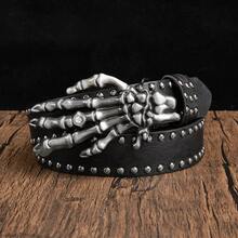 1pc Punk Style Unisex Fashion Belt, Skull Hand Rhinestone Inlaid Black Belt, Suitable For Long Dresses, Suitable For Parties, Christmas, Halloween, Concerts - Skull Hand Metal - View 35