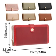 1PC Cartera larga para mujer con botones a presión multicolores, elegante y sofisticada, con gran capacidad y múltiples ranuras para tarjetas. Ideal para desplazamientos de trabajo o salidas de compras. Fabricada en piel sintética con paneles texturizados y cierre con botones a presión, ofrece un estilo elegante y práctico. - Caqui - Ver 3