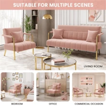 Butterslay 1pc Upholstered Accent Chair Modern Velvet Chair With Golden Metal Legs & Cozy Pillow, Leisure Arm Chair For Home Office - Hồng - Xem 4