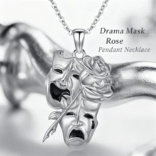 Creative & Personalized Comedy-Tragedy Mask Pendant Necklace With Stainless Steel Chain: Stylish Women's Rose-Adorned Mask Jewelry, Perfect Birthday, Festival & Christmas Gift For Relatives And Friends! - Bạc - Xem 8