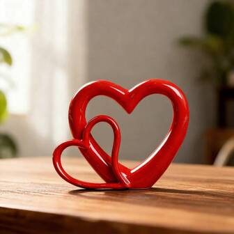 Pair Of Heart-Shaped Decorative Figurines, Romantic Home Decor, Ideal For Valentine's Day, Weddings, Anniversaries, Desk Or Shelf Ornaments - Symbolic Couple Sculpture