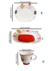 1 Set Cute Christmas Snowman Gingerbread Tableware, Stylish Fruit Plate, Ice Cream Snowman Handle Cup, Christmas Holiday Tabletop Decor Dinnerware, High-End Dessert Plate, Yogurt Cup, Suitable For Home, Restaurant, Office, Gathering, Party, Gift - Multicolor - View 2