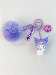 Sanrio Kuromi Keychain with Purple Pom Pom – Adorable 3D Cartoon PVC Keyring for Bags, Backpacks, Car Keys or Purses, Cute Fuzzy Pom Pom Accessory, Stylish Purple Series Design for Teens, Youth, Pop Culture Fans & Sanrio Collectors. Special Occasion Gift, Stylish Kawaii Cartoon Must-Have - 紫色庫洛米[小絨球系列] - 查看 6