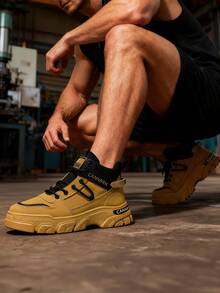 Botas de carga con estilo británico para hombre,Botas Altas de Hombre con Cordones,Botas para hombre de estilo de trabajo al aire libre de color sólido,Zapatillas deportivas para hombre transpirables y cómodas,zapatos de senderismo antideslizantes de suela gruesa, adecuados para practicar senderismo, deportes al aire ropa informal - Amarillo - Ver 7