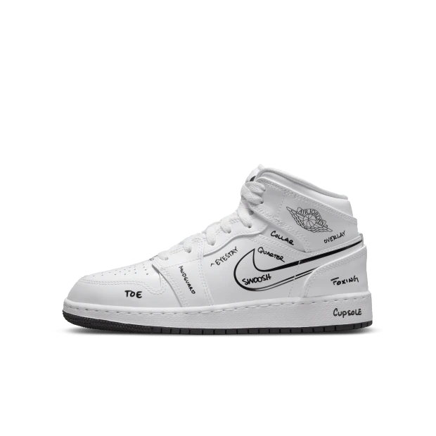 Nike Air Jordan 1 Mid (GS) 女款休闲运动鞋 DQ1864-100 - 白色 - 查看 1