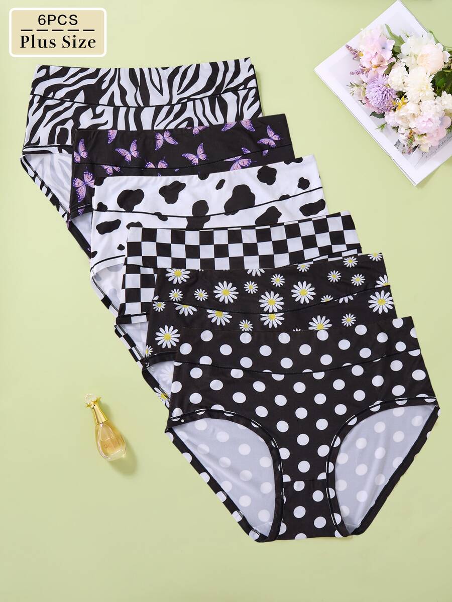 Paquete de 6 bragas de talla grande, cómodas, de cintura media/alta y multicolor - Multicolor - Ver 1