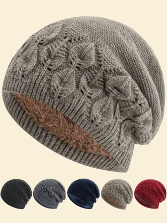 JZML 1pc Unisex Slouchy Beanie Hat Solid Color Plush Lined Hat Winter Gear