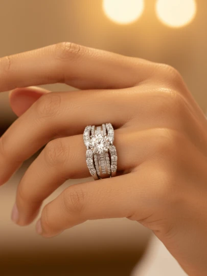 1 Set Of 925 Sterling Silver British Queen 3 PiecesRing Set, Inlaid With White Zirconia, Women's Jewelry, Basic Single Ring, Exquisite Jewelry, Suitable For Girls' Birthday, Ball Party Gifts