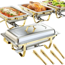 Chafing Dish Buffet Set 2/4 Pack 8QT 316 Stainless Steel Food Warmer Chafer Complete Set For Home Party, Buffets, Wedding,Rectangular Semi-Gold-Plated Stainless Steel Chafing Dish Set, Buffet Warmer For Hotel Catering, Parties, Weddings, Gold - Kẹp hoa mai vàng - Gói 4 - Xem 12