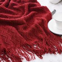 轻便透气空调毯，针织，柔软，四季皆宜 - 紅色 - 查看 7