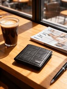 1PC Sleek Sophisticated Men's Wallet - Premium Faux Leather Geometric Textured Bifold For Daily Use, Business, Formal Events & Thoughtful Gifting - màu đen - Xem 4