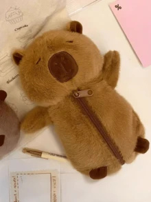 Joivida 1个大容量灰色猫咪毛绒铅笔盒 - 柔软厚实的涤纶拉链铅笔袋，可爱卡通设计，非常适合收纳学习和办公用品，猫咪铅笔袋，学习用品，办公配件，女孩学习用品