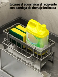 Soporte para esponja de fregadero - Cesta de drenaje automático, organizador de platos de acero inoxidable con estante de tela extraíble, dispensador de jabón y soporte para cepillo de baño - Multicolor - Ver 9