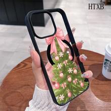 Christmas Tree Decorated With Ribbons This Magnetic Phone Case, Compatible With IPhone 17/Air/16/15/14/13/12 Pro/11, Features A Stylish And  Pattern Design. Available In A Variety Of Colors, This Classic, Shockproof Hybrid Case Makes A Perfect Gift For Friends And Family For Halloween, Christmas, And Thanksgiving. - Black - View 1
