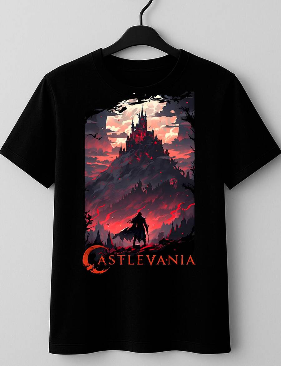 Castlevania Metroidvania T-Shirt, Video Game, Gamer, Nerd, Geek, Japan, Exclusive Print, Versatile And Modern Design, Comfort, Durability And Style, 100% Cotton, Unisex, Plus Size, Casual Shirt, Men's/Women's, Streetwear, Immediate Shipping - 黑色 - 查看 1
