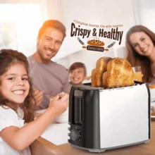 Tostadora eléctrica, 6 niveles de potencia, capacidad para dos rebanadas, multifuncional: tostar, calentar, descongelar. - Plateado - Ver 5