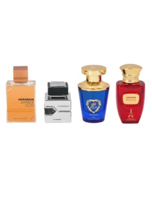 AL HARAMAIN 4 件套迷你中性套装（琥珀沉香金版 10ml + L'Aventure 10ml + 阿兹兰沉香蓝版 10ml + 胭脂版 10ml）迷你套装 0.3oz/10ml*4 - 多樣化香型 - 查看 2