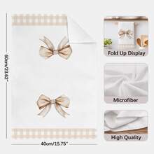 2pcs Simple Daily Coffee Color Bow Pattern Kitchen Towels, Soft Polyester Material Dish Cloths, Suitable For Kitchen Decor, Kitchen Cleaning, Holiday Party Decor, Kitchen & Bathroom Essentials, Home Decor, Housewarming Gift - Multicolor - View 4